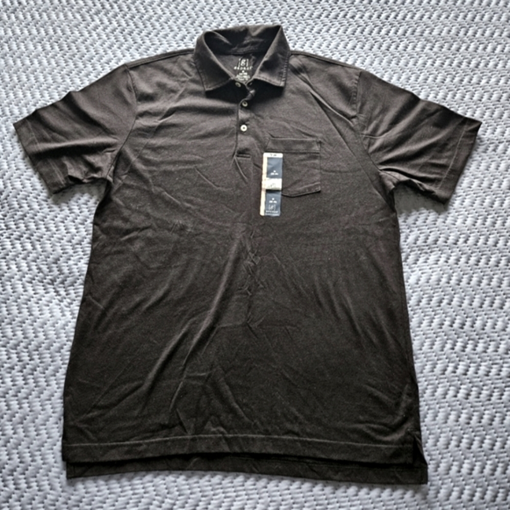 George Men's M 38-40 Solid Jersey Polo Short Sleeve Shirt. Blk